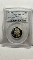 Front of PCGS slab showing coin obverse and label 1997-S 25C Silver PR69DCAM