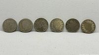 Group shot of six Liberty Head nickels obverse side