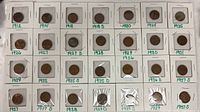 Full layout of 30 Lincoln Wheat cents in 2x2 flips