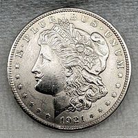 Obverse of 1921 Morgan Dollar showing Liberty head