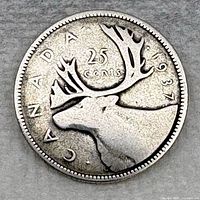 Close-up of 1937 Canadian quarter reverse