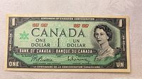 Front view of the 1967 Canadian one-dollar centennial banknote