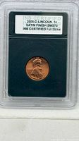 Obverse of 2005-D Lincoln cent in INB slab showing label