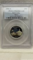 Front view of PCGS-slabbed 2006-S Nebraska silver State Quarter showing label and coin detail