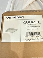 Box label showing model OST1608W, finish, wattage and dimensions