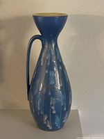 Full view of blue drip glaze Carstens pitcher-vase