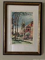 Full view of framed watercolor painting