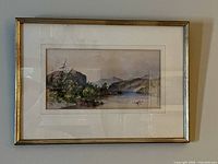 Full view of framed Cresswell watercolour on wall