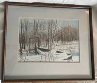Front view of framed pastel landscape artwork