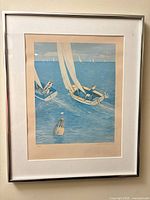 Full view of framed print showing sailboats scene
