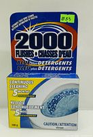 Front of sealed 2000 Flushes Blue Plus Detergents box showing branding and 5-month claim