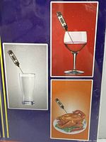 Packaging graphic demonstrating thermometer use in beverages and cooked meat