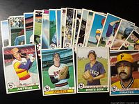 Fanned stack of 1979 Topps cards highlighting multiple player fronts
