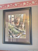 Framed wolf print close view showing image, mats, frame