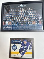 Framed centennial team photo above Phil Kessel print