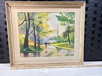 Full view of framed watercolor showing landscape scene