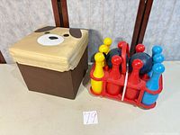 Cube with lid and bowling set overall view