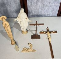 Group shot showing all statues, crosses, nativity and clear Mary figure