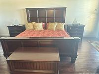 Bed assembled with both nightstands and blanket chest visible
