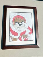 Full view of framed drawing showing artwork, mat and frame