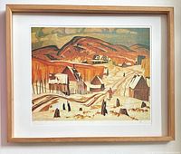 Framed lithograph in natural wood frame with white mat