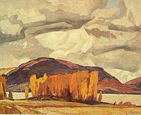 Close view of artwork image showing autumn scene