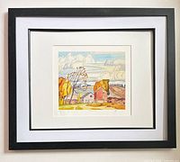 Front view of framed lithograph in mat and frame