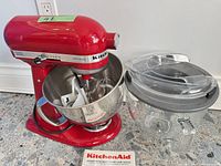 Mixer with stainless bowl, glass bowl, whisk, beater, pour shield, manual