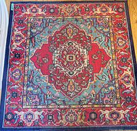 Full top view of square oriental medallion rug
