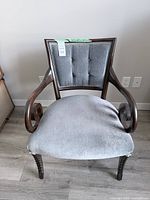 Full view of accent chair showing overall design and upholstery