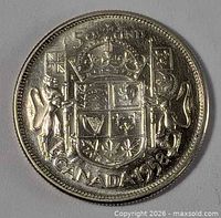 Reverse showing Canadian coat of arms and date 1958