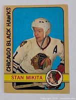Front of Stan Mikita card showing image, team name, player name