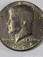 Obverse showing 1974 date and JFK profile