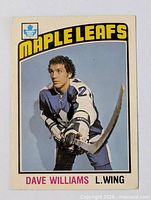 Front of the Dave Williams rookie card showing player image and MAPLE LEAFS header