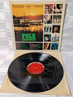 Front cover of Folk Jamboree LP showing artwork and vinyl disc