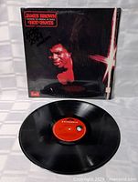 Front of James Brown Hot Pants LP jacket in shrink