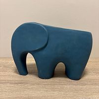 left side view of blue-teal ceramic elephant planter
