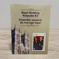 Front view of sealed Royal Wedding Keepsake Kit showing stamp image and title