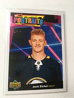 Front of Upper Deck Portraits Jack Eichel card in sleeve