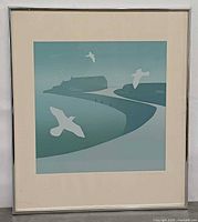 Full view of framed lithograph showing frame, mat and artwork