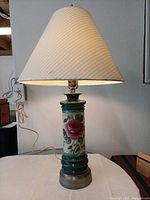 Full view of lamp with shade illuminated