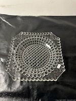 overall top view of clear glass hobnail candy dish