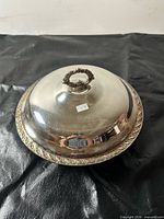 Lidded silver-plated serving bowl front view