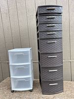 Both storage units side by side for size and drawer count reference