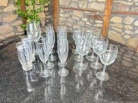 Front angle of all glassware grouped together on countertop