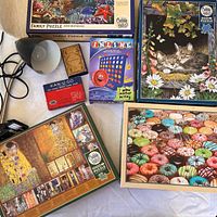 All items grouped: puzzles, games, lamp
