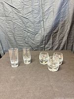 Group shot showing two tall tumblers and three short tumblers