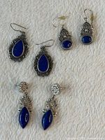 Front view of the three pairs of lapis lazuli sterling silver earrings