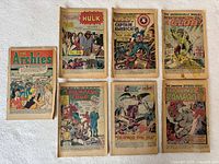 All seven coverless comics displayed