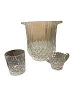 Ice bucket, rocks glass, sugar bowl showing diamond-cut pattern